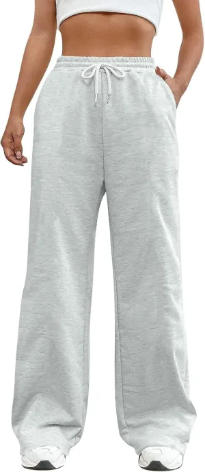 Fleece Lined Sweatpants Women Wide Leg Trousers High Waisted Athletic Joggers with Pockets Baggy Vintage Track Pants
