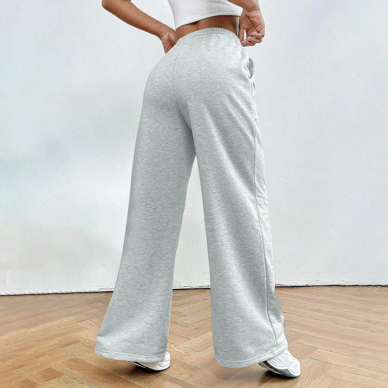 Fleece Lined Sweatpants Women Wide Leg Trousers High Waisted Athletic Joggers with Pockets Baggy Vintage Track Pants