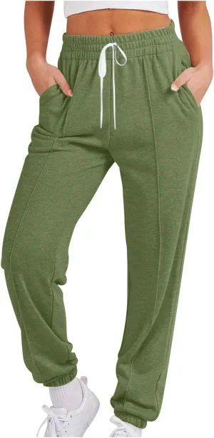 Fleece Sweatpants for Women Drawstring High Waisted Joggers Pants Baggy Comfy Soft Workout Lounge Trouser W/Pockets