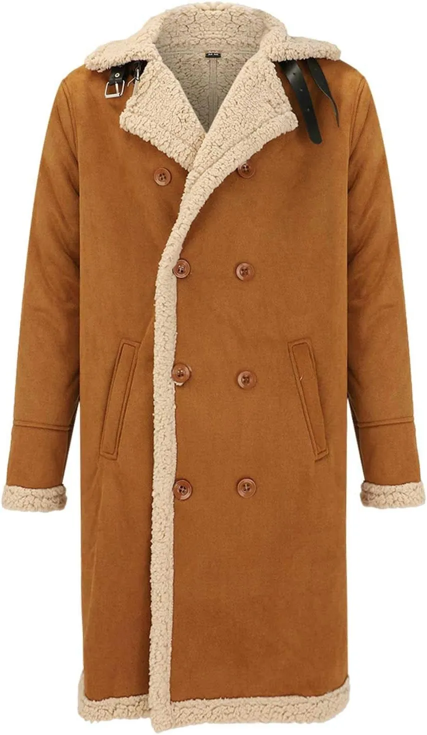 Fleee Lined Winter Coat for Men Fall Winter Warm Bomber Faux Leather Jacket Vintage Turn-Down Collar Sherpa Coat