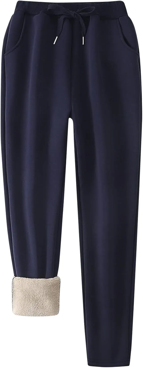 Flygo Women's Winter Warm Athletic Track Fleece Joggers Pants Sherpa Lined Sweatpants