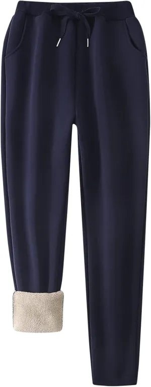 Flygo Women's Winter Warm Athletic Track Fleece Joggers Pants Sherpa Lined Sweatpants