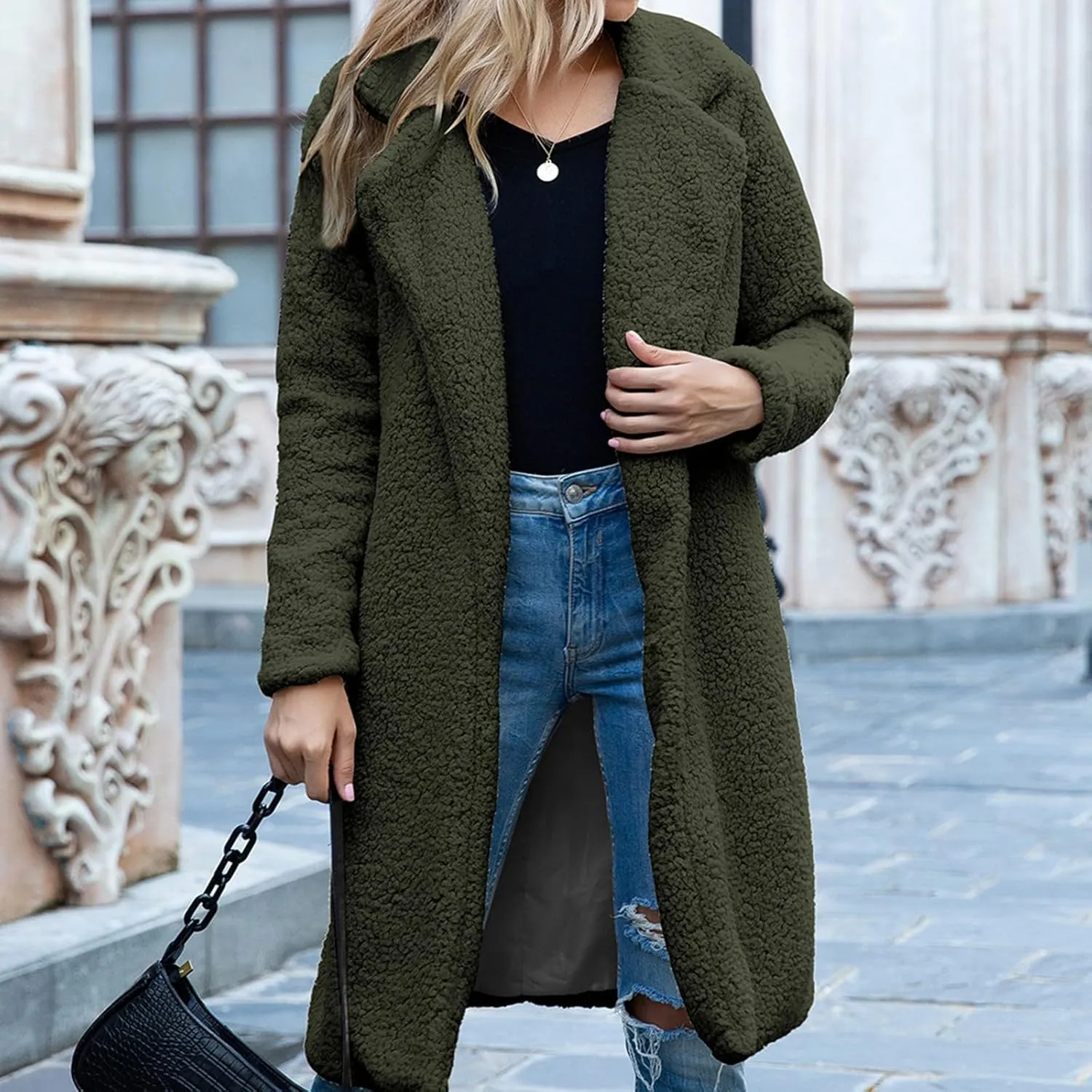 Fur Coats for Women Fleece Coat Solid Oversized Long Sherpa Hoodie Fuzzy Jackets Warm Trendy Coat