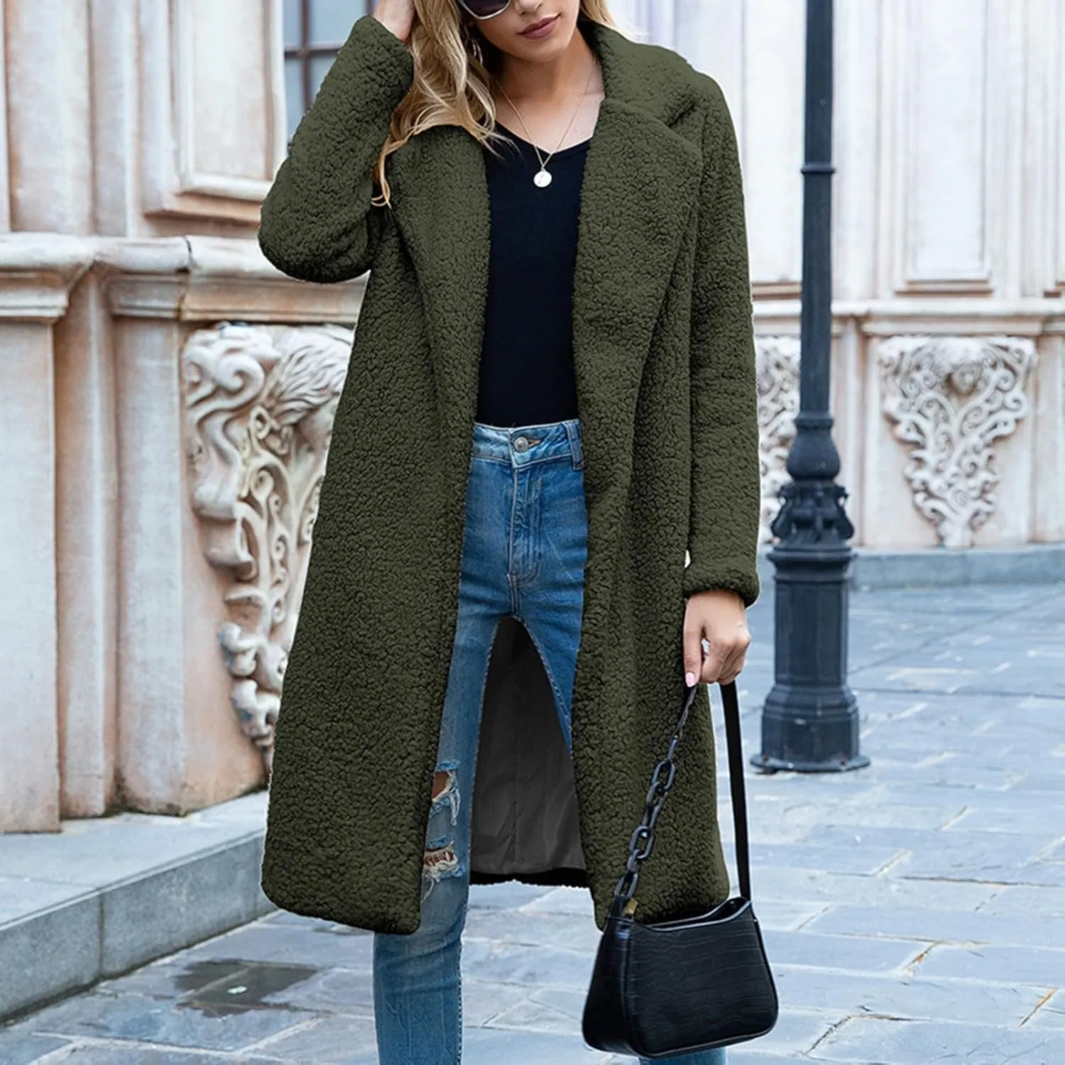 Fur Coats for Women Fleece Coat Solid Oversized Long Sherpa Hoodie Fuzzy Jackets Warm Trendy Coat