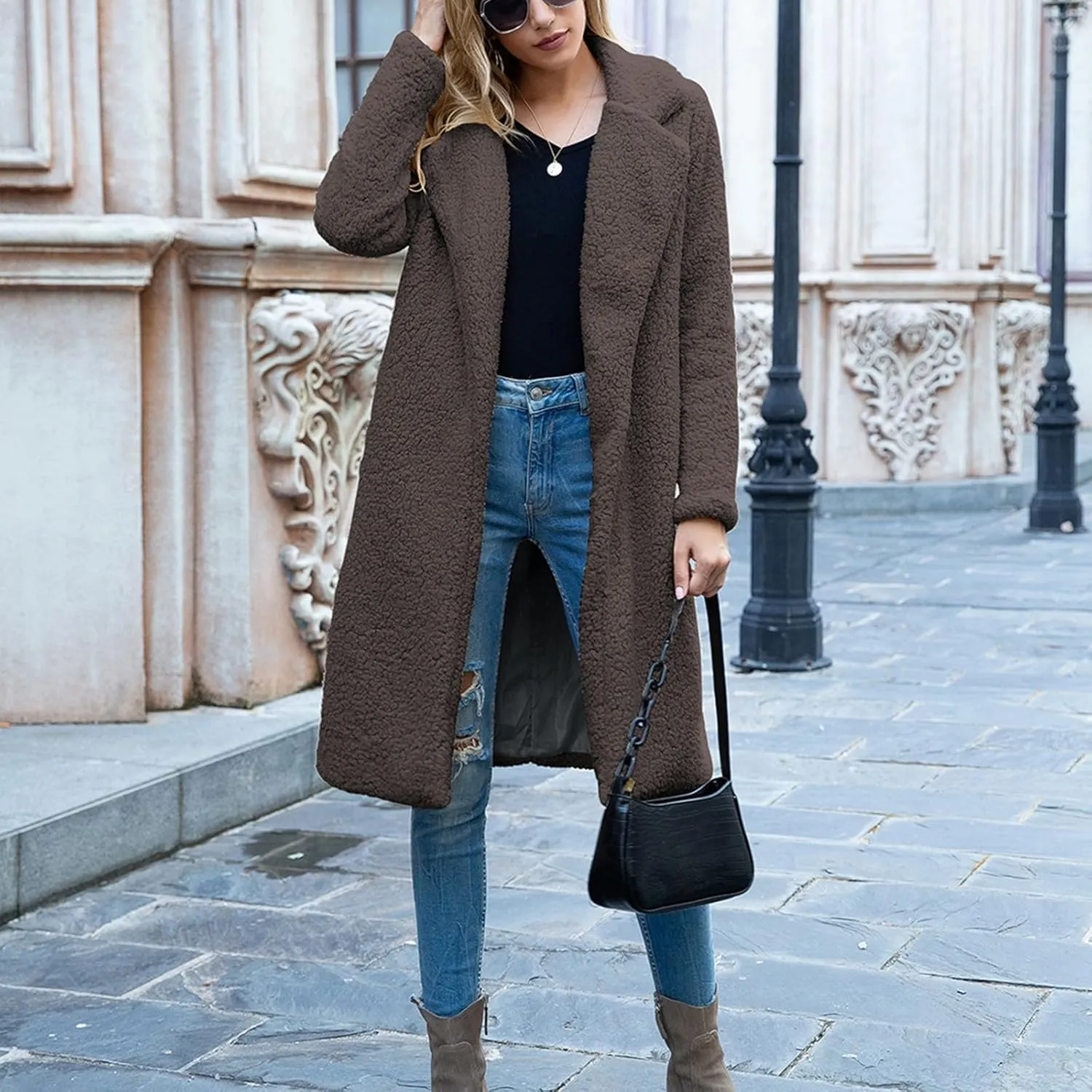 Fur Coats for Women Fleece Coat Solid Oversized Long Sherpa Hoodie Fuzzy Jackets Warm Trendy Coat