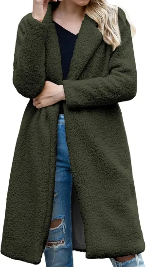 Fur Coats for Women Fleece Coat Solid Oversized Long Sherpa Hoodie Fuzzy Jackets Warm Trendy Coat
