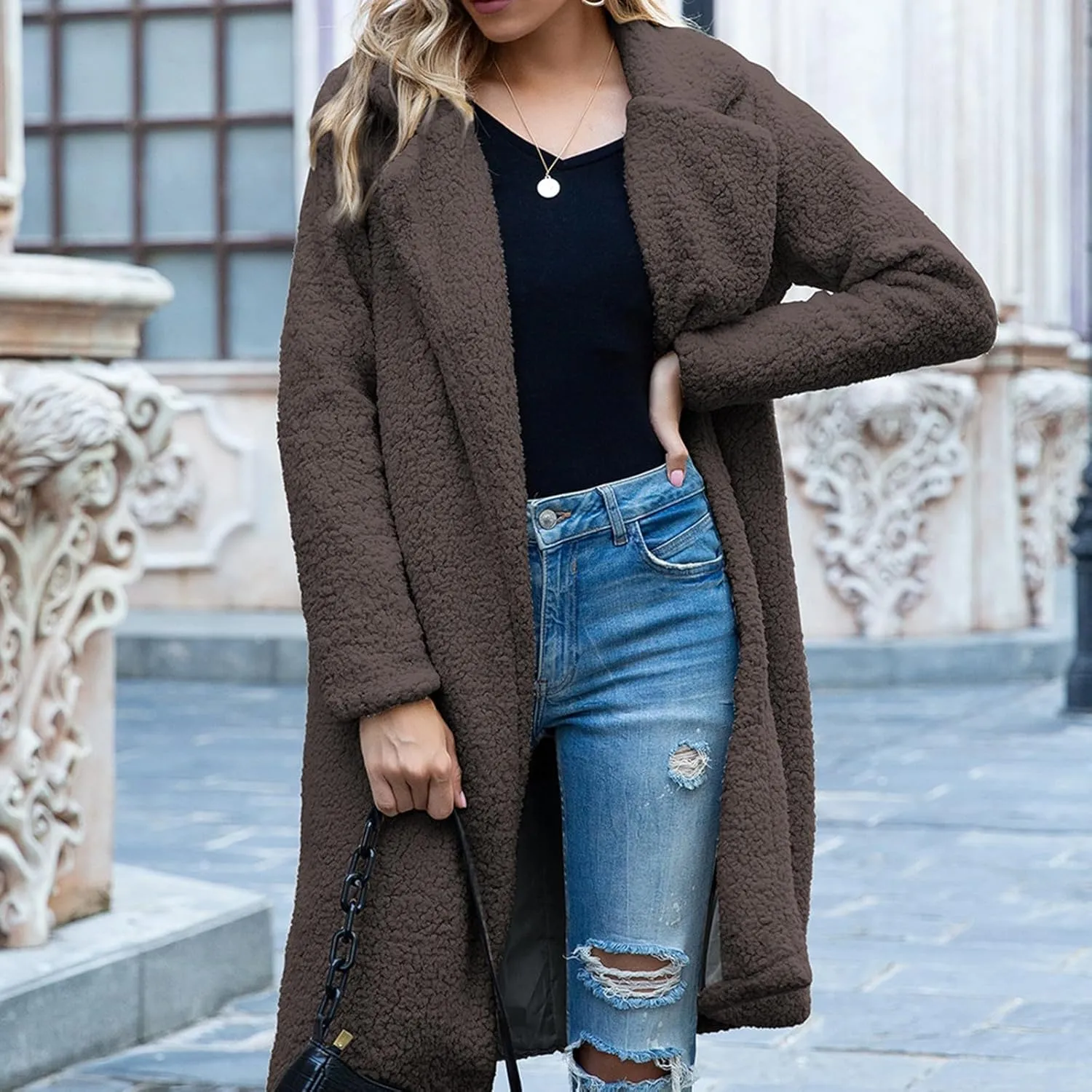 Fur Coats for Women Fleece Coat Solid Oversized Long Sherpa Hoodie Fuzzy Jackets Warm Trendy Coat