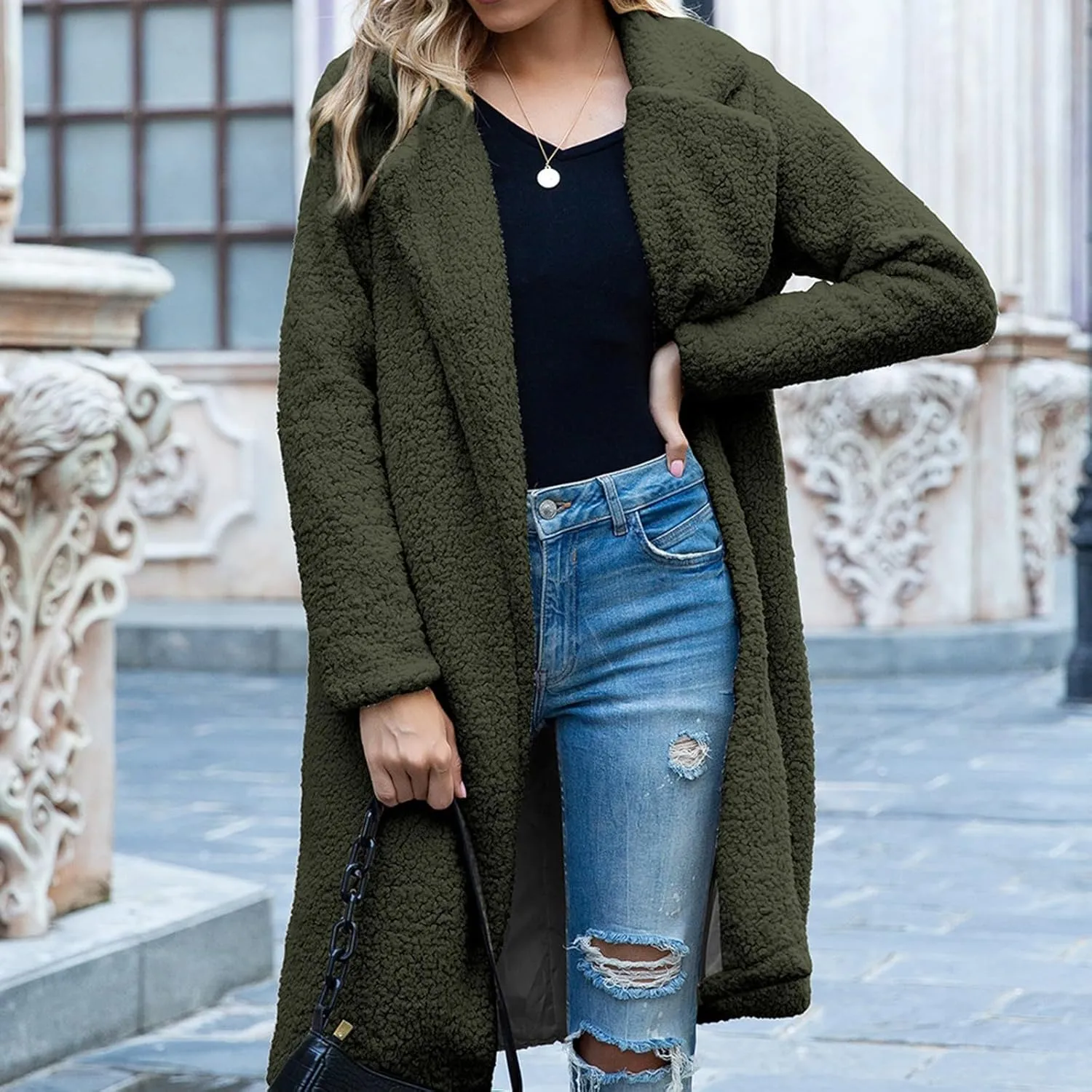 Fur Coats for Women Fleece Coat Solid Oversized Long Sherpa Hoodie Fuzzy Jackets Warm Trendy Coat