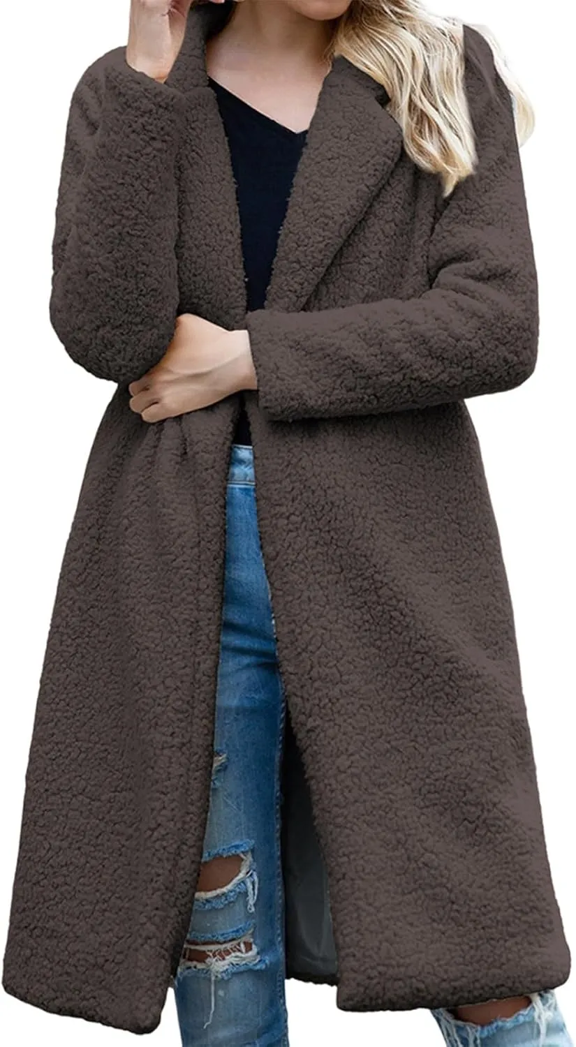 Fur Coats for Women Fleece Coat Solid Oversized Long Sherpa Hoodie Fuzzy Jackets Warm Trendy Coat