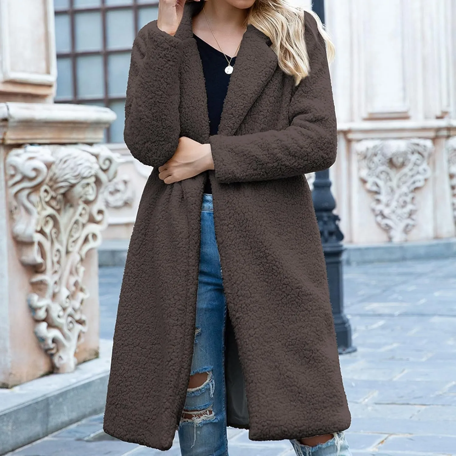 Fur Coats for Women Fleece Coat Solid Oversized Long Sherpa Hoodie Fuzzy Jackets Warm Trendy Coat