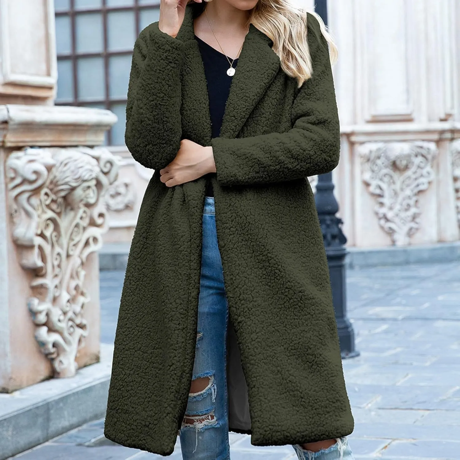 Fur Coats for Women Fleece Coat Solid Oversized Long Sherpa Hoodie Fuzzy Jackets Warm Trendy Coat