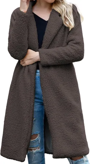 Fur Coats for Women Fleece Coat Solid Oversized Long Sherpa Hoodie Fuzzy Jackets Warm Trendy Coat