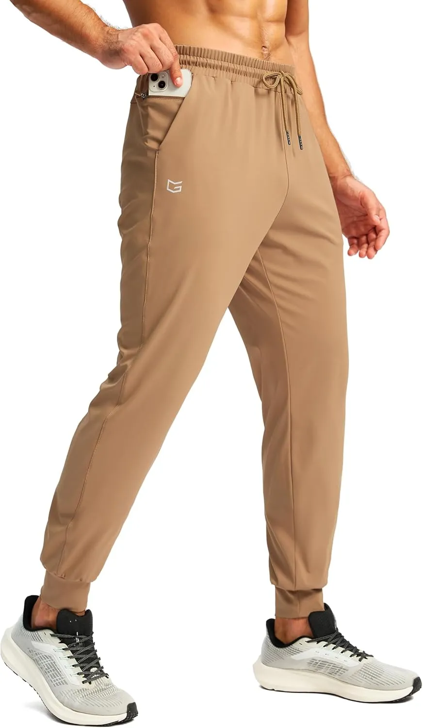 G Gradual Men's 28"/30"/32" Inseam Tall Joggers with Zipper Pockets Workout Track Pants Stretch Athletic Sweatpants for Men Track Pants Stretch Athletic Sweatpants for Men(Khaki,32-S)