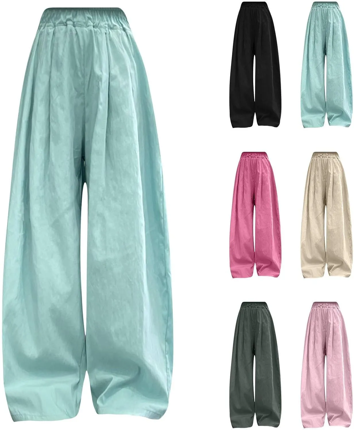 Girls Wide Leg Pants Linen with Pockets Flowy Smocked High Waisted Loose Trousers Casual Fit Palazzo Pants for Kids