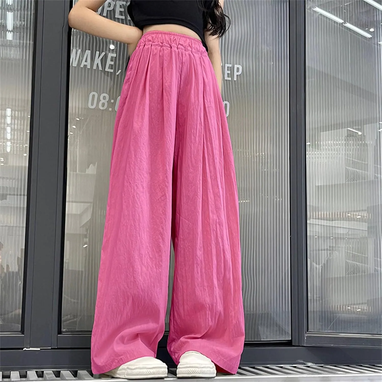 Girls Wide Leg Pants Linen with Pockets Flowy Smocked High Waisted Loose Trousers Casual Fit Palazzo Pants for Kids