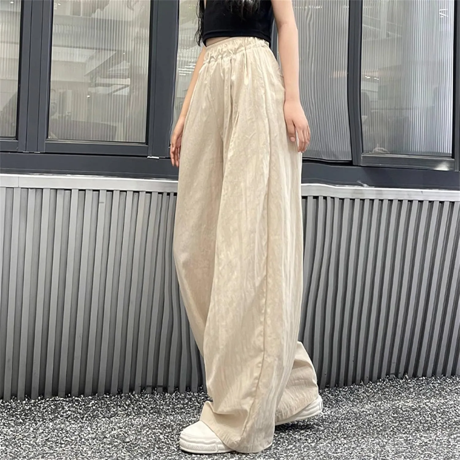 Girls Wide Leg Pants Linen with Pockets Flowy Smocked High Waisted Loose Trousers Casual Fit Palazzo Pants for Kids