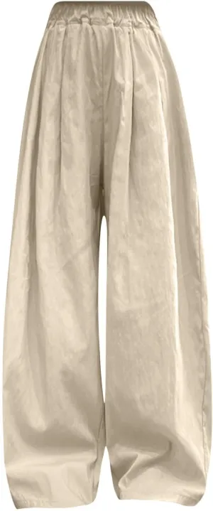 Girls Wide Leg Pants Linen with Pockets Flowy Smocked High Waisted Loose Trousers Casual Fit Palazzo Pants for Kids
