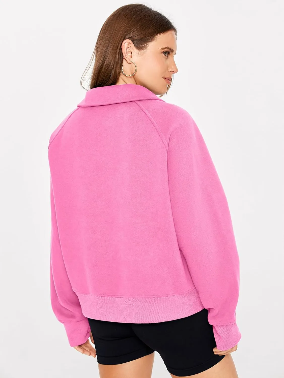 Glamaker Womens Sweatshirts Half Zip Pullover Fleece Cropped Comfort Fall Loose Outfits Fashion Long Sleeve Thumb Hole