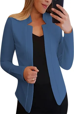 GORIFE Lady's Long Sleeve Open Front Solid Color Jacket Simple Lapel Suits Career Office Cardigans