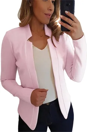 GORIFE Lady's Long Sleeve Open Front Solid Color Jacket Simple Lapel Suits Career Office Cardigans