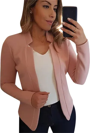 GORIFE Lady's Long Sleeve Open Front Solid Color Jacket Simple Lapel Suits Career Office Cardigans