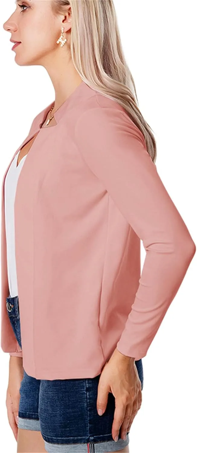 GORIFE Lady's Long Sleeve Open Front Solid Color Jacket Simple Lapel Suits Career Office Cardigans