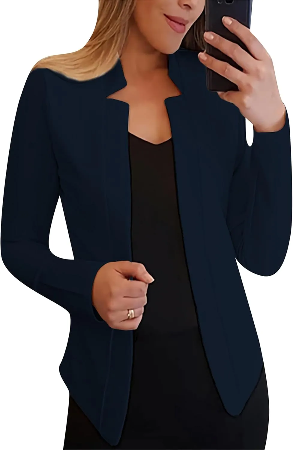 GORIFE Lady's Long Sleeve Open Front Solid Color Jacket Simple Lapel Suits Career Office Cardigans
