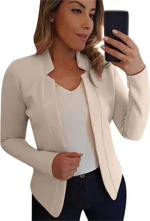 GORIFE Lady's Long Sleeve Open Front Solid Color Jacket Simple Lapel Suits Career Office Cardigans
