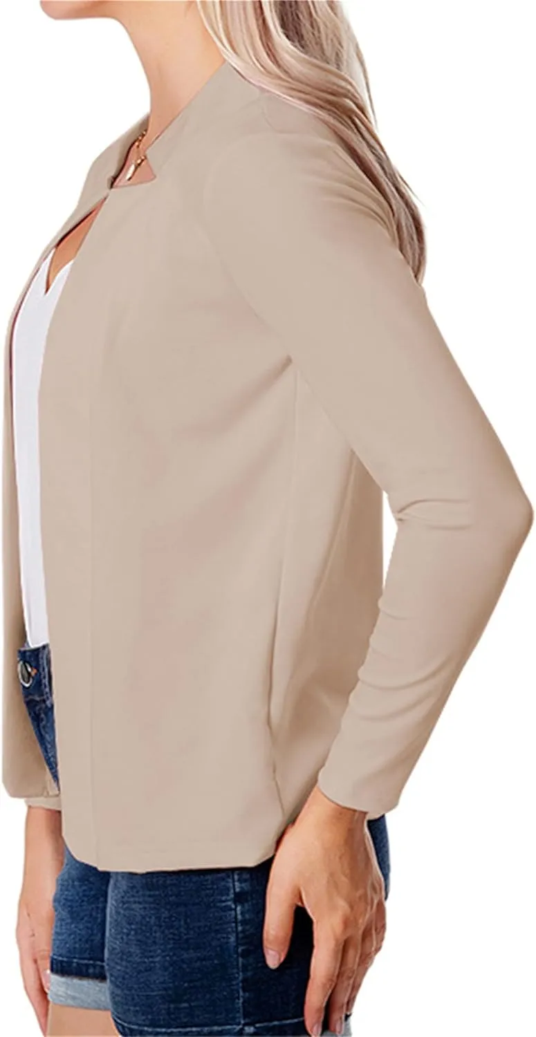 GORIFE Lady's Long Sleeve Open Front Solid Color Jacket Simple Lapel Suits Career Office Cardigans