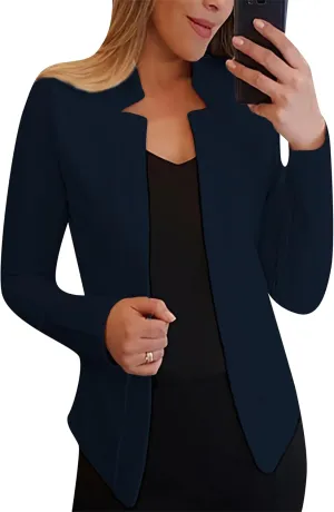 GORIFE Lady's Long Sleeve Open Front Solid Color Jacket Simple Lapel Suits Career Office Cardigans