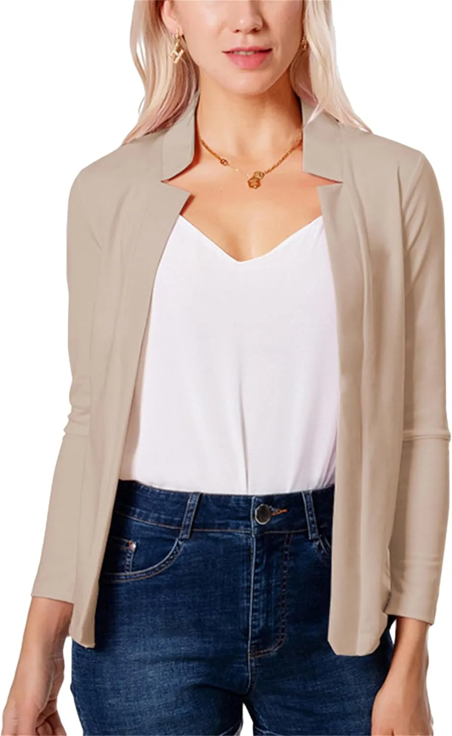 GORIFE Lady's Long Sleeve Open Front Solid Color Jacket Simple Lapel Suits Career Office Cardigans
