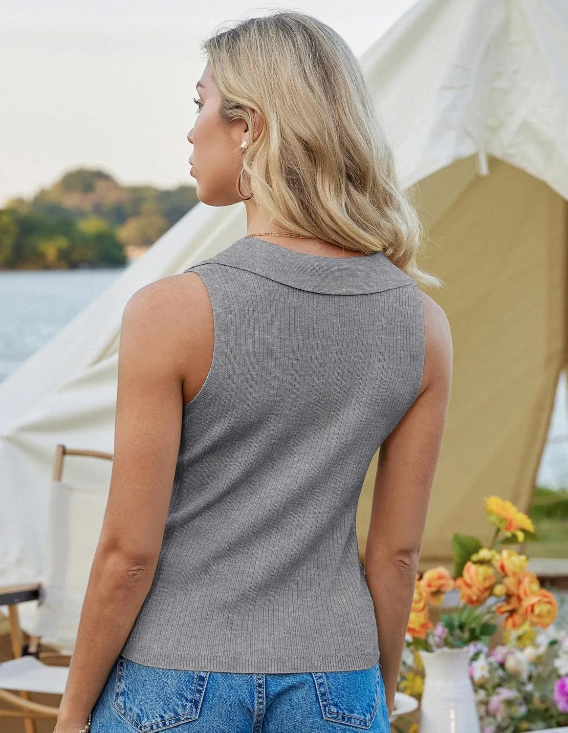 GRACE KARIN Women's Summer Sleeveless Sweater Vest 2025 V Neck Button Down Casual Fit Knit Crochet Crop Tank Tops