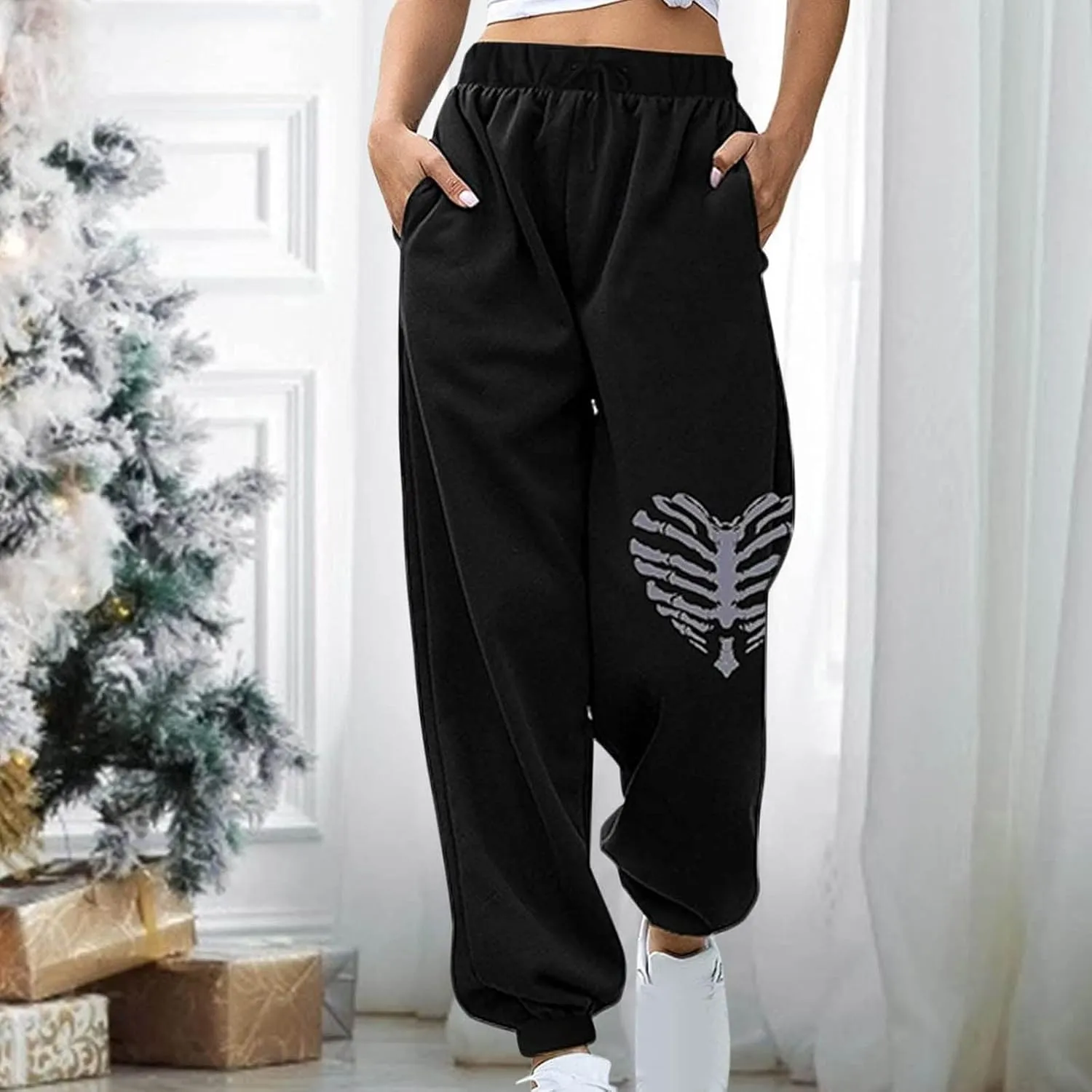 He Keeps Me Safe Fashion Sweatpants for Women 2023 High Waisted Fleece Lined Joggers Drawstring Running Workout Lounge Pants