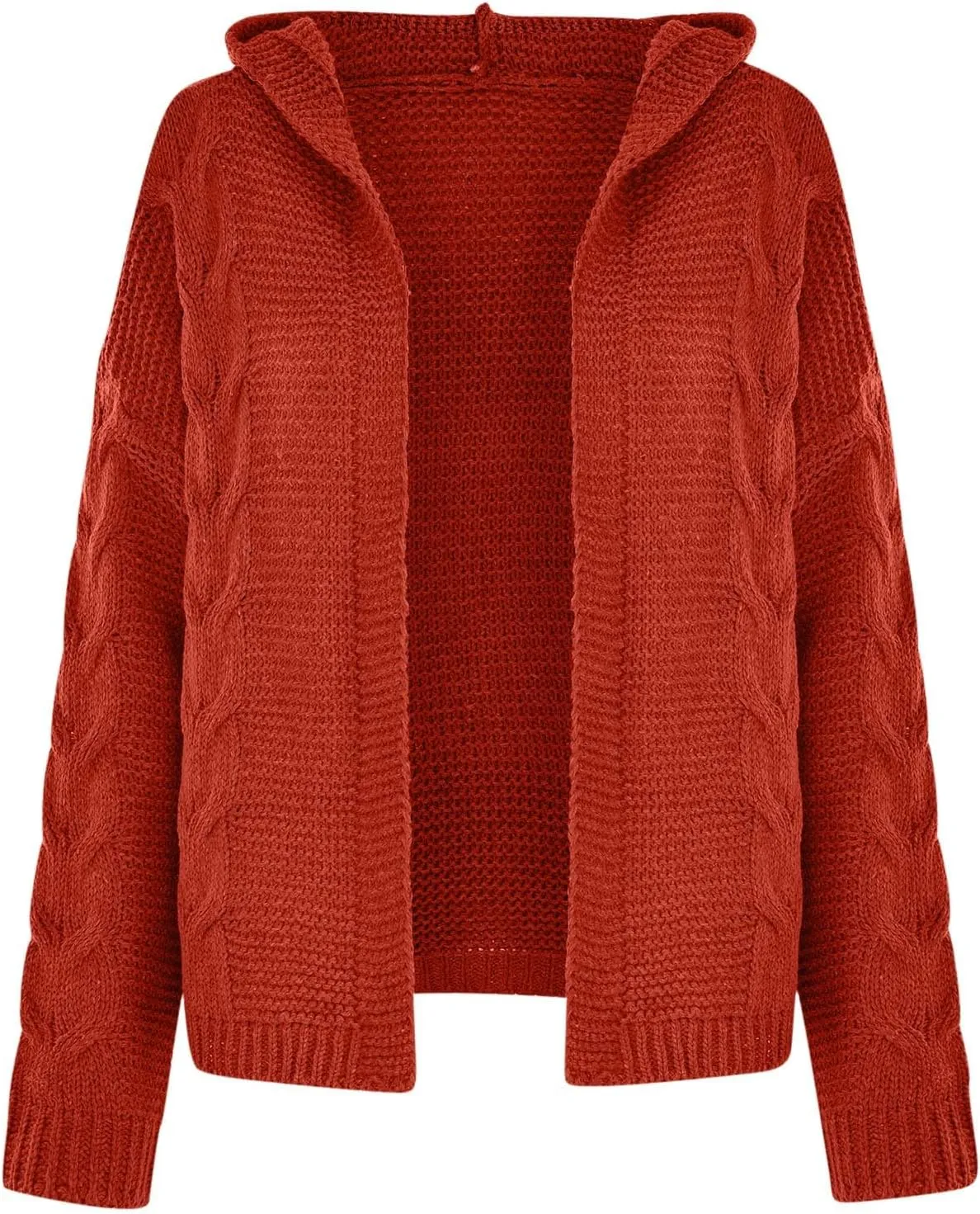 HGps8w Womens 2025 Winter Hooded Cardigan Sweaters, Loose Solid Open Front Long Sleeve Warm Cable Knit Outerwear Coats