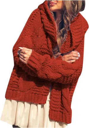HGps8w Womens 2025 Winter Hooded Cardigan Sweaters, Loose Solid Open Front Long Sleeve Warm Cable Knit Outerwear Coats