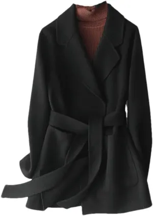 Hgvcfcv Women Wool Blend Basic Jacket Coat Female Belt Jackets Outerwear & Coats