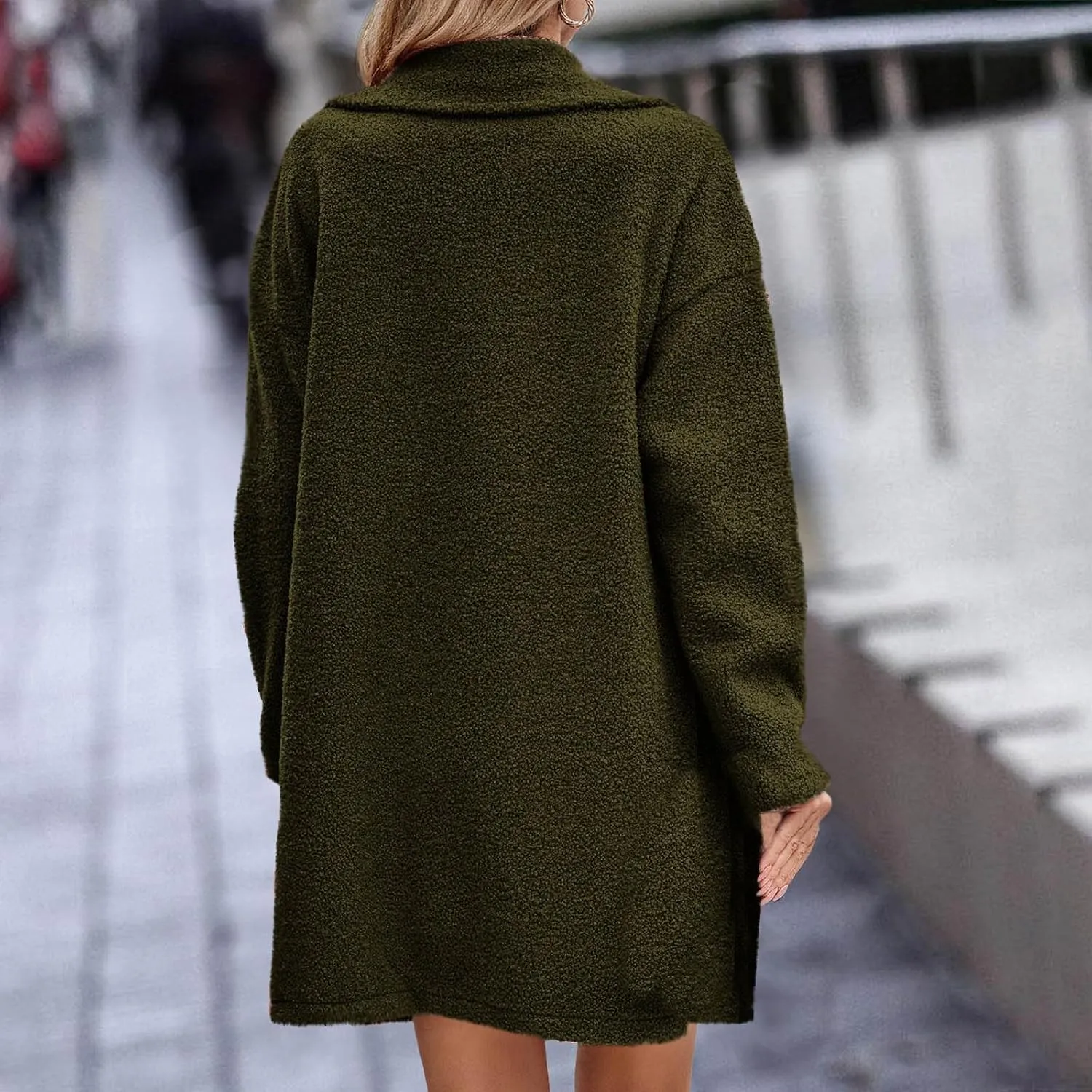 hlysgo Women's Fashion Winter Fuzzy Coats Long Sleeve Notched Lapel Double Breasted Trench Coat Warm Fleece Long Jacket