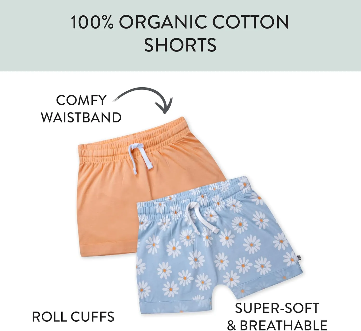 HonestBaby Cuffed Short 100% Organic Cotton for Infant Baby and Toddler Girls