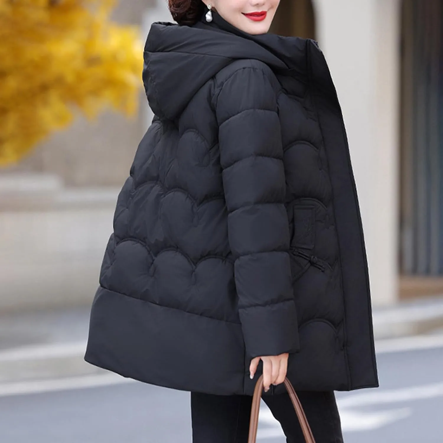 Hooded Quilted Coats for Women Warm Detachable Puffer Jackets Warm Solid Color Windproof Down Coats Parkas