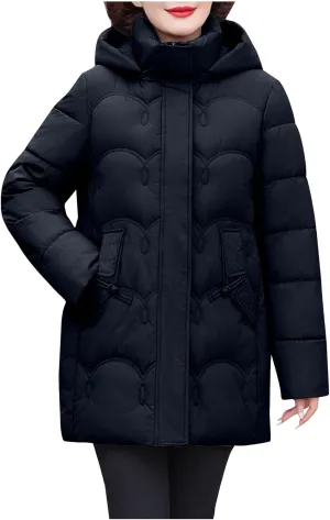 Hooded Quilted Coats for Women Warm Detachable Puffer Jackets Warm Solid Color Windproof Down Coats Parkas
