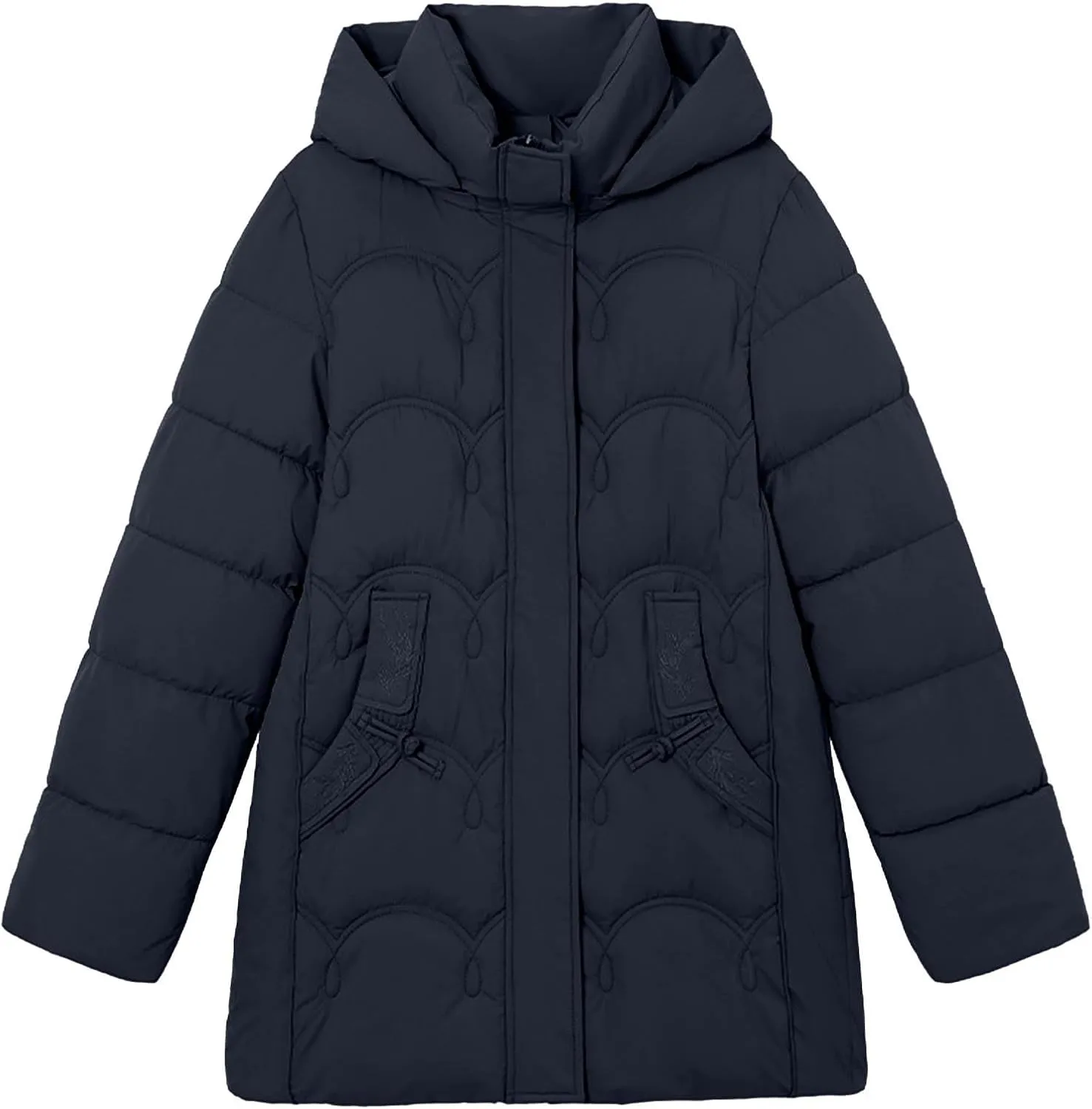 Hooded Quilted Coats for Women Warm Detachable Puffer Jackets Warm Solid Color Windproof Down Coats Parkas