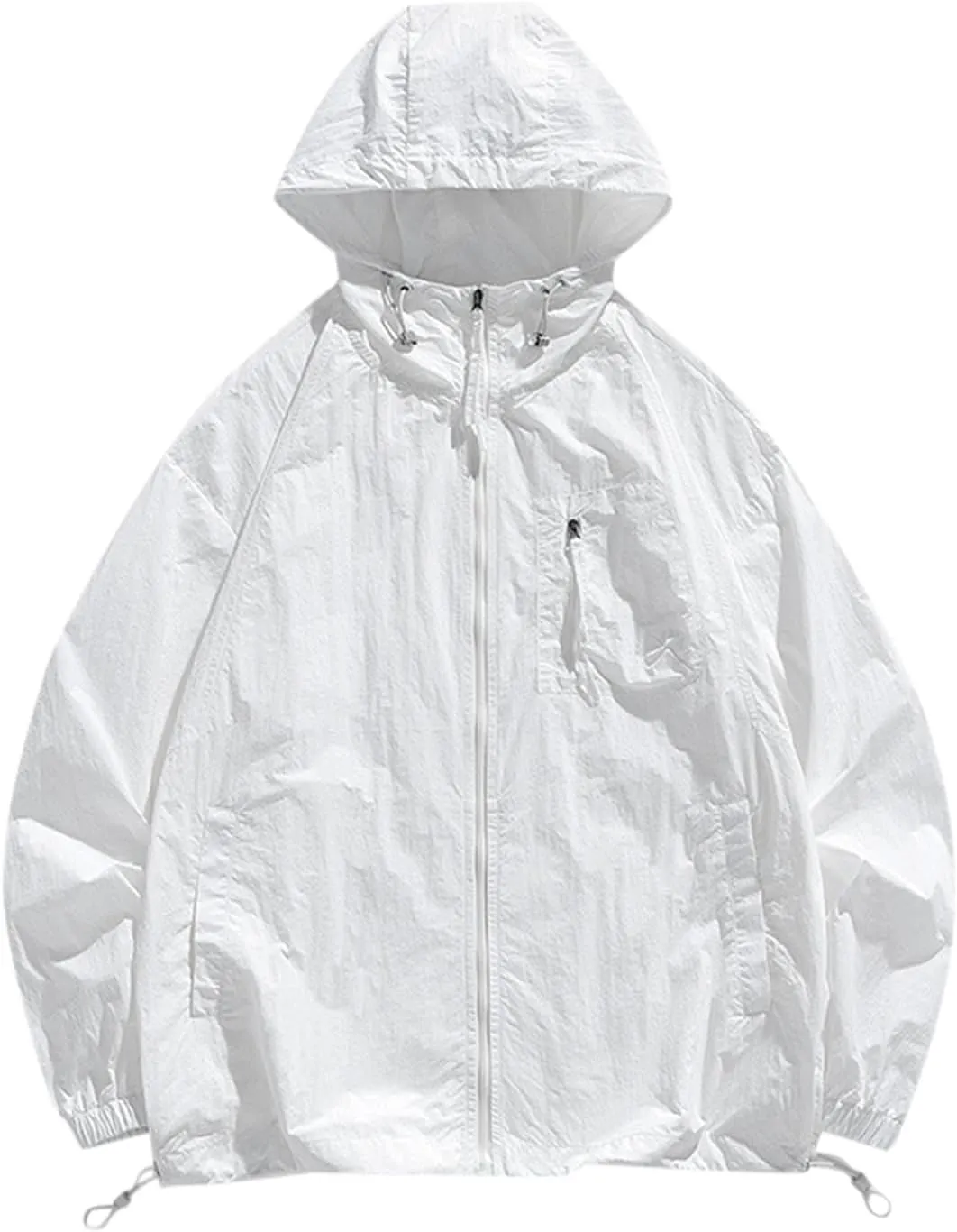 Hooded Sunscreen Jacket for Women Men Unisex Long Sleeve Protective Outdoor Casual Fit Convenient Sport Coat White