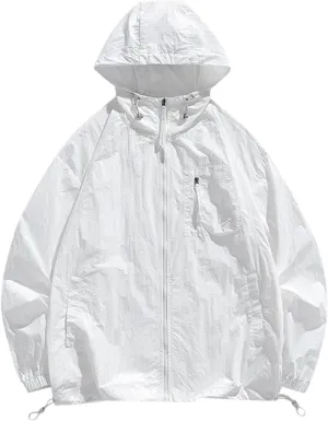 Hooded Sunscreen Jacket for Women Men Unisex Long Sleeve Protective Outdoor Casual Fit Convenient Sport Coat White
