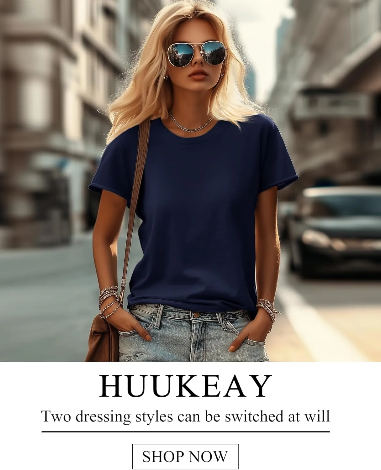 Huukeay 3 Pack Women's Short Sleeve T-Shirts Loose Fit Casual Crew Neck Cuffed Basic Tops Plain Trendy Summer Tee Shirts