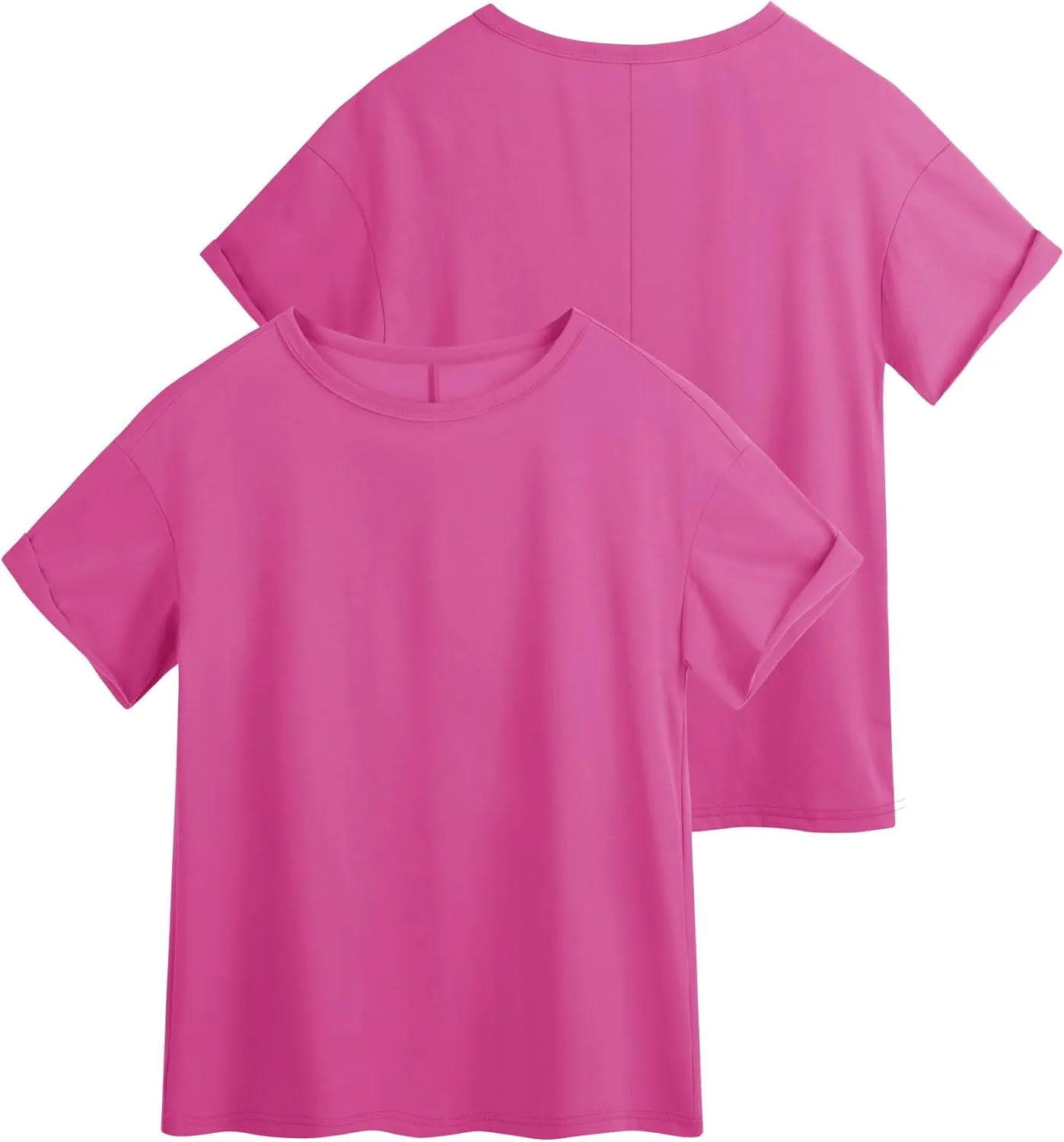 Huukeay 3 Pack Women's Short Sleeve T-Shirts Loose Fit Casual Crew Neck Cuffed Basic Tops Plain Trendy Summer Tee Shirts