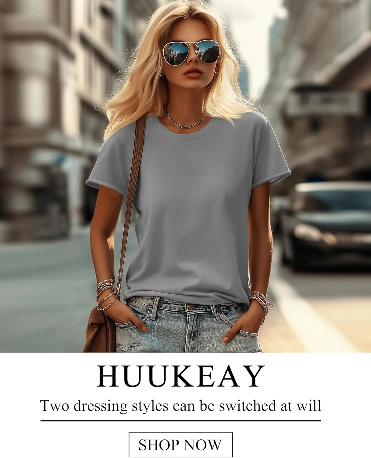 Huukeay 3 Pack Women's Short Sleeve T-Shirts Loose Fit Casual Crew Neck Cuffed Basic Tops Plain Trendy Summer Tee Shirts