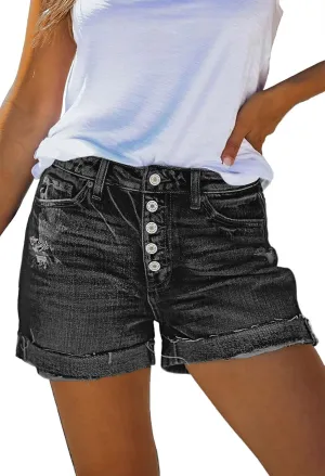 HUUSA Women's Ripped Denim Shorts High Waist Distressed Jean Shorts Casual Rolled Hem Frayed Short Jeans with Pockets
