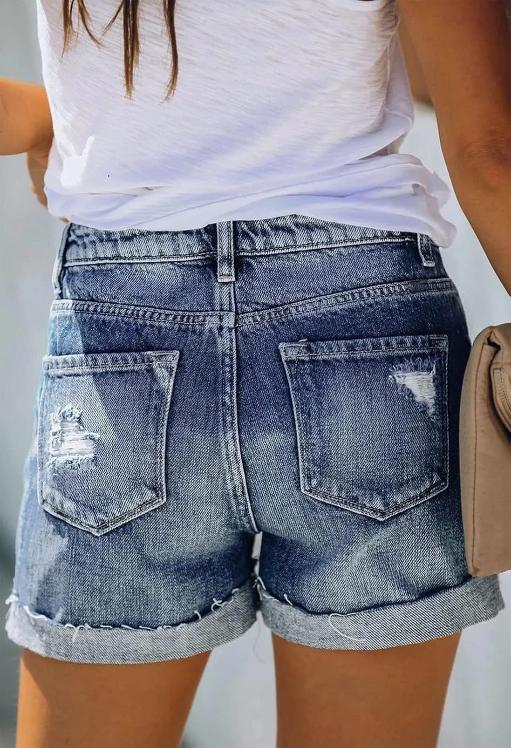 HUUSA Women's Ripped Denim Shorts High Waist Distressed Jean Shorts Casual Rolled Hem Frayed Short Jeans with Pockets