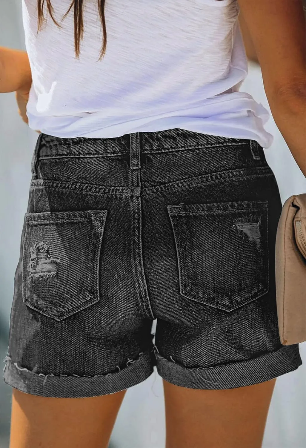 HUUSA Women's Ripped Denim Shorts High Waist Distressed Jean Shorts Casual Rolled Hem Frayed Short Jeans with Pockets