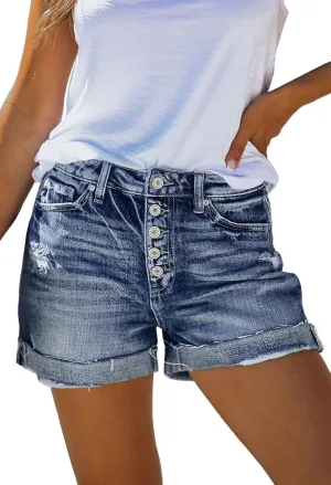 HUUSA Women's Ripped Denim Shorts High Waist Distressed Jean Shorts Casual Rolled Hem Frayed Short Jeans with Pockets